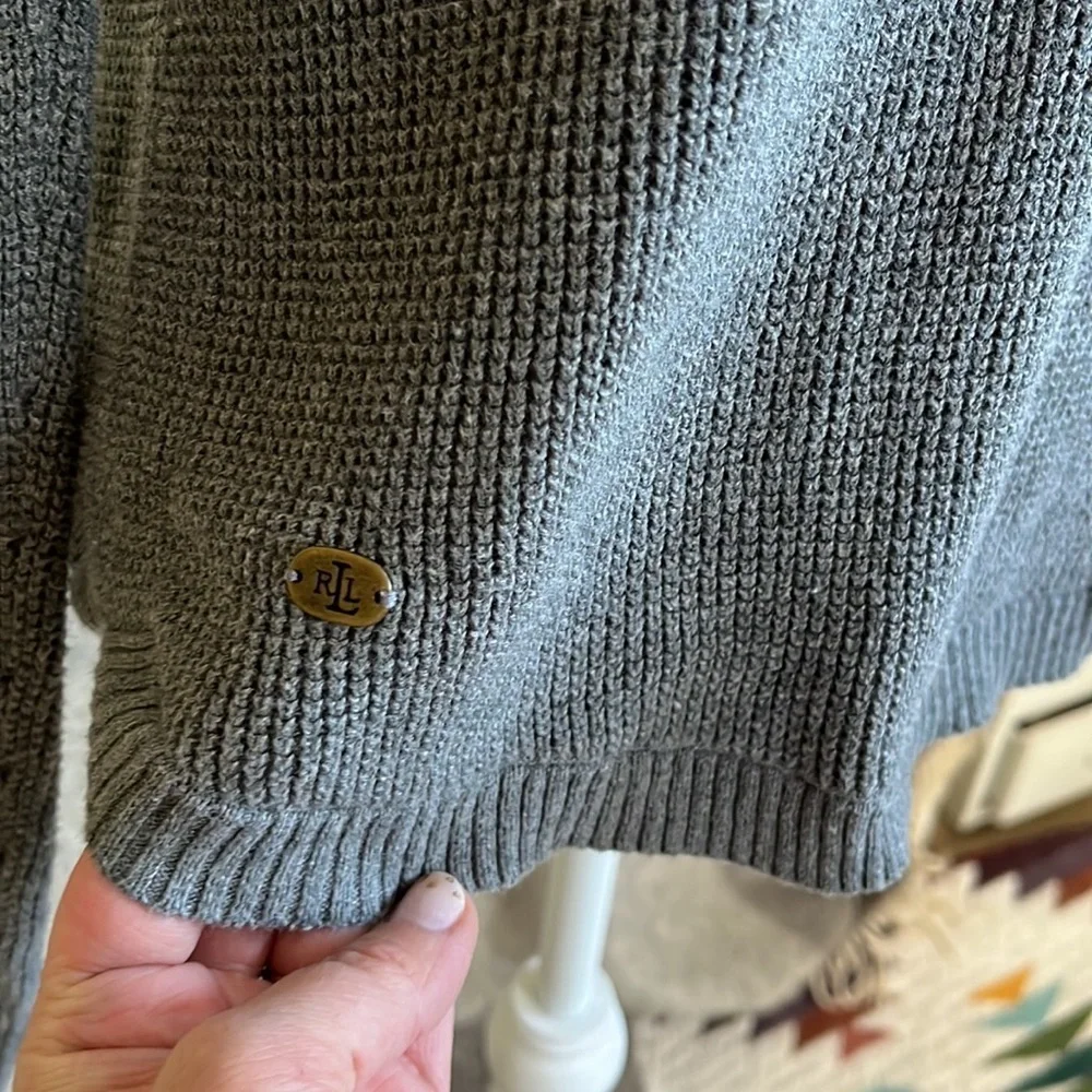 Lauren sweatshirt/top, gray waffle knit, with drawstring turtleneck, size L - Picture 5 of 9